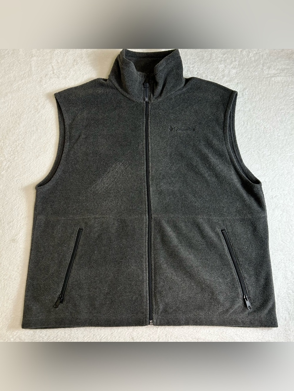 Columbia Men's Vest Large Gray Sleeveless Full Zip Fleece Pockets